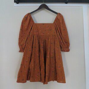 Autumn Orange Floral Babydoll Mini Dress